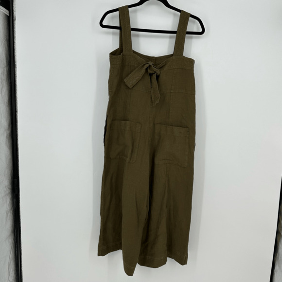 WRAP London Linen Jumpsuit Overall Wide Leg Crop Size 4 Rustic Green Lagenlook - Picture 11 of 12